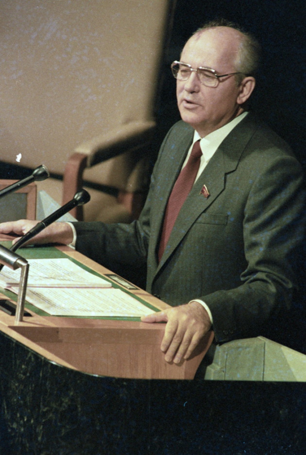 Mikhail Gorbachev addressing the United Nations in 1988.