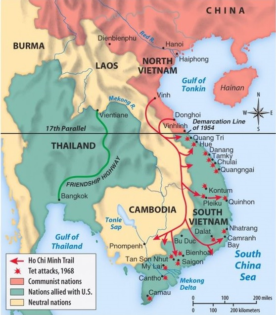 Map of Vietnam War, including the battles of Tet Offensive pinterest.