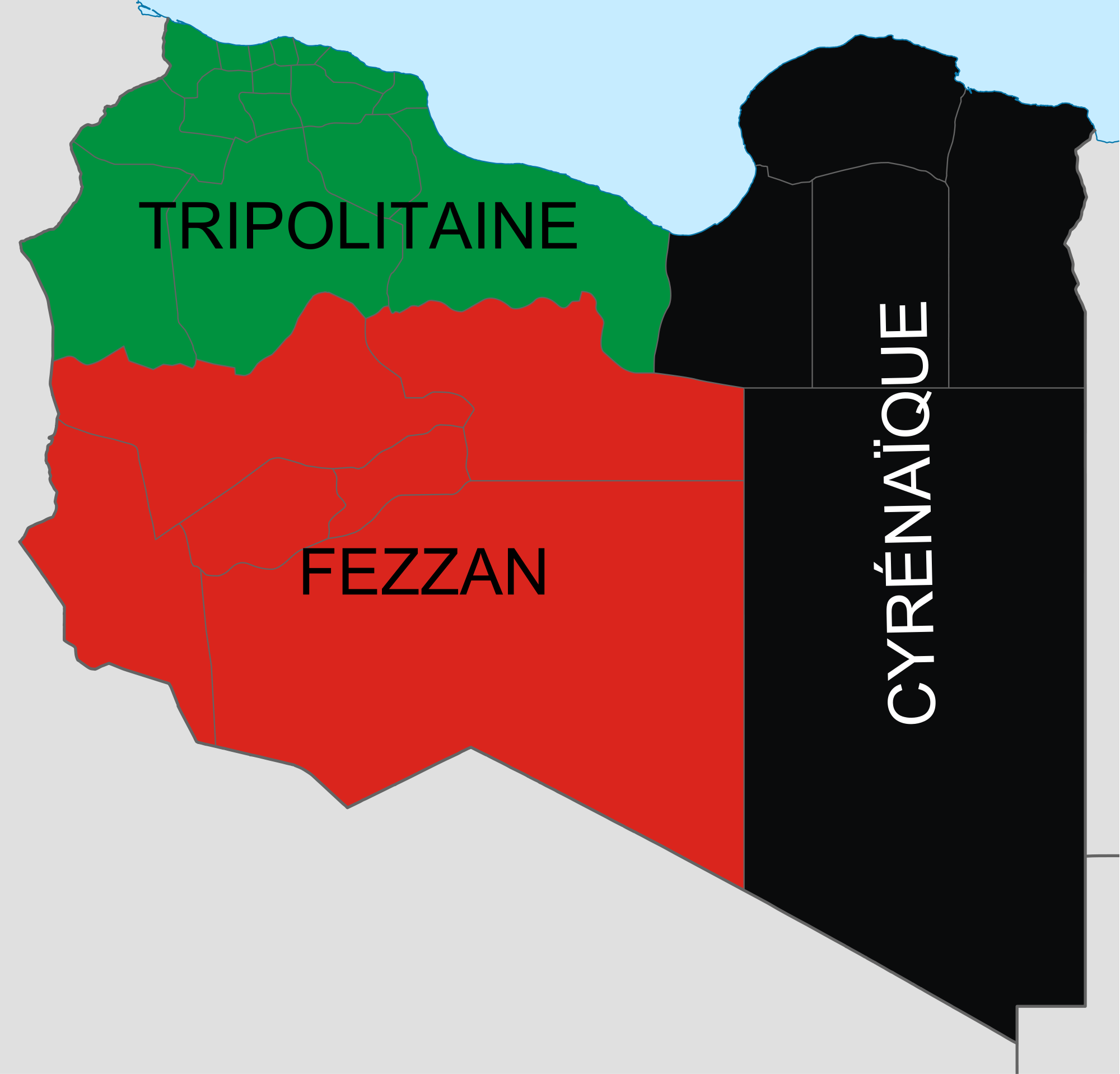 Map of the three Governorates of Libya.