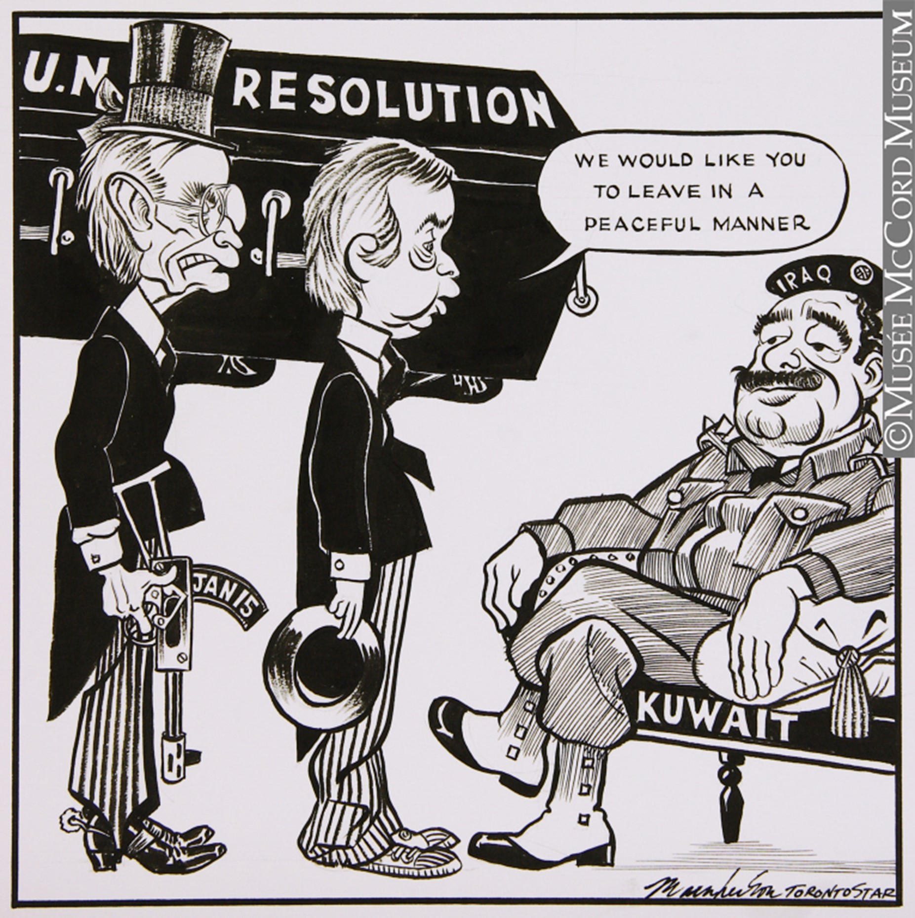 A caricature of Resolution 678, depicting the resolution as a prepared coffin. collections.musee-mccord
