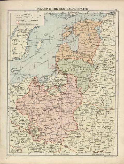Poland and the Baltic States, from London Geographical Institute - The Peoples Atlas - 1920.
