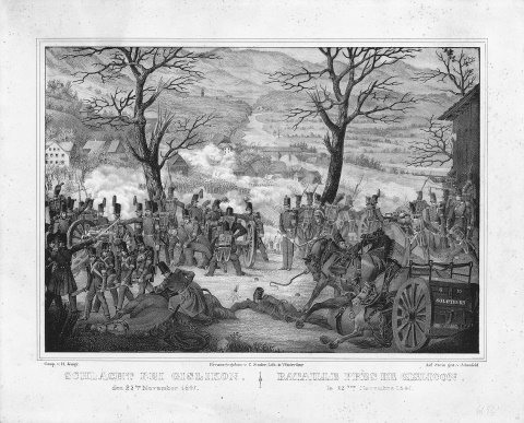 The Battle of Gisikon November 23, 1847 - Public Domain