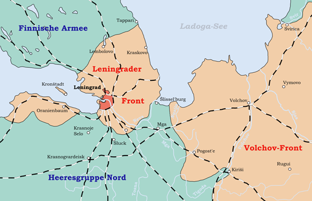 Map of German encirclement of Leningrad in September of 1941. Source