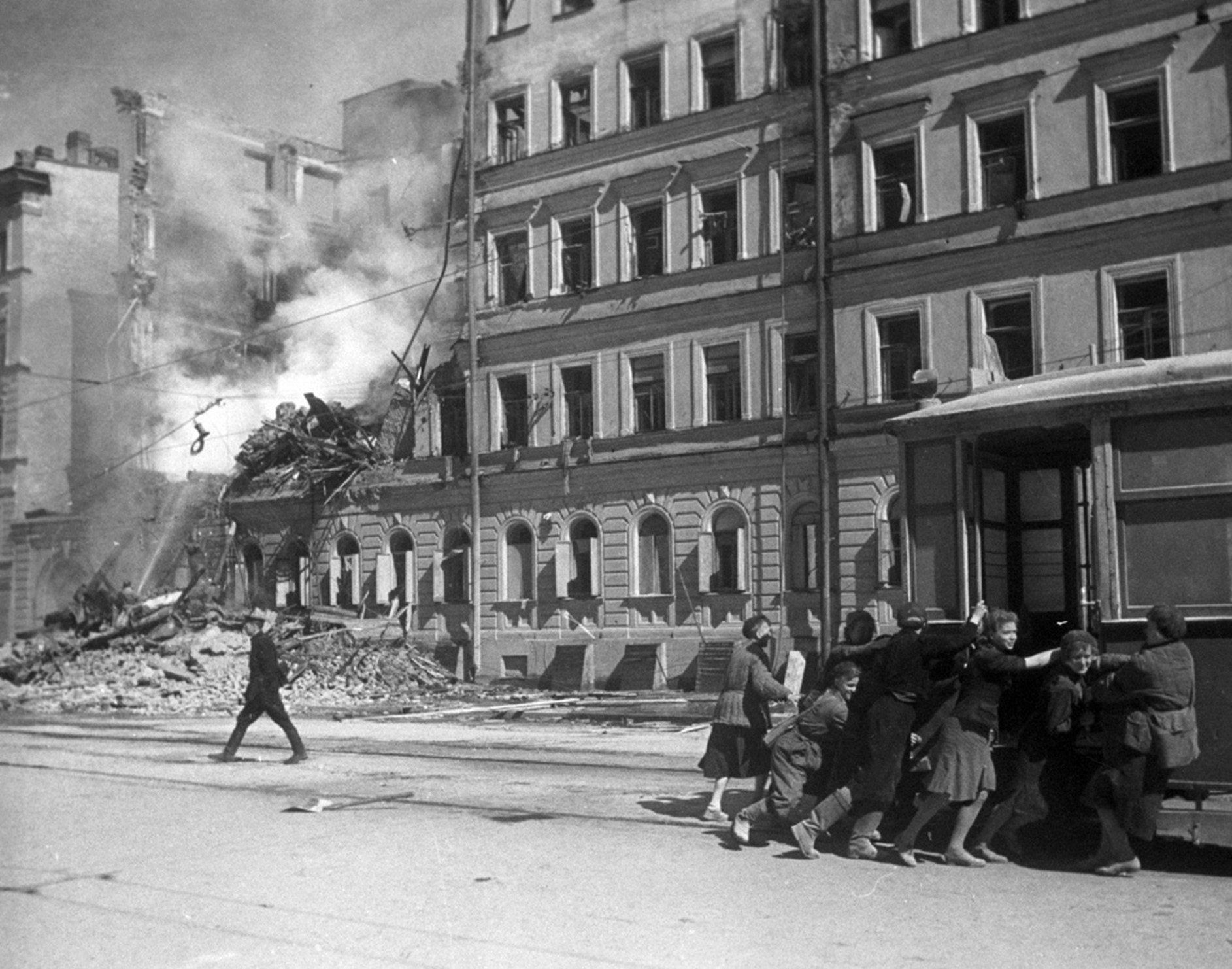 A street in Leningrad after German bombardment. Source