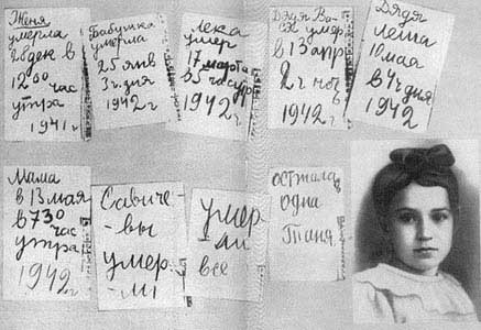 Tanya Savicheva and pages from her diary, used as evidence at Nuremberg Trials. Source