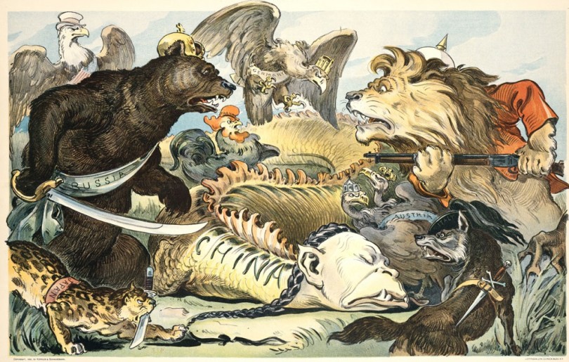 A caricature depicting China as a wounded dragon being attacked by various imperialistic nations. warfighterjournal