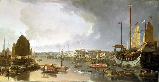 A painting depicting foreign merchant depots in 19th century Canton.Wikipedia