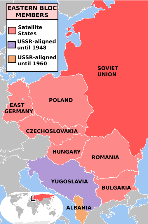 A map showing members of Cominform (Eastern bloc), including Yugoslavia before its denunciation.